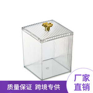 Caja de almacenamiento de cosméticos de acrílico transparente con tapa de 350ml para almohadillas de maquillaje, lápices labiales, organizador de escritorio, contenedor transparente - Product Image 3