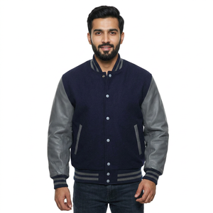 Veste universitaire à manches longues pour homme, manches en cuir véritable et mélange de laine, design tendance, veste universitaire pour homme - Product Image 1