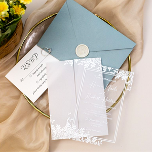 Invitations de <span class=keywords><strong>mariage</strong></span> d'<span class=keywords><strong>hiver</strong></span> en acrylique transparent avec cadre floral blanc élégant avec impression UV - Product Image 2