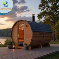 Moderne Outdoor-Fass-Sauna Traditioneller Holzsaunaraum mit Bitumendach und Gehärteter Glastür für 4 Personen Garten-Spa