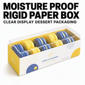 Scatola Personalizzata per Macaron con Coperchio Trasparente, Confezione in Carta Rigida Laminata per Bomboniere e Pasticceria - Product Image 1