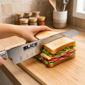 Cuchillo de Chef de Acero Inoxidable con Hoja Ondulada y Mango de Plástico, Borde Dentado, Apto para Lavavajillas, Diseño Ambidiestro para Carnicerías - Product Image 3