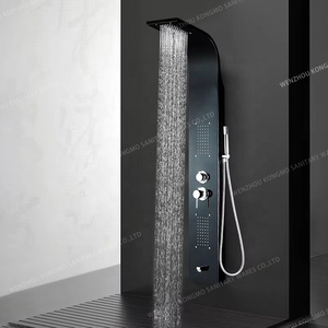 Panneau <span class=keywords><strong>de</strong></span> douche <span class=keywords><strong>de</strong></span> <span class=keywords><strong>salle</strong></span> <span class=keywords><strong>de</strong></span> <span class=keywords><strong>bain</strong></span> en acier inoxydable noir avec système <span class=keywords><strong>de</strong></span> pluie et <span class=keywords><strong>de</strong></span> massage doux-<span class=keywords><strong>Colonne</strong></span> <span class=keywords><strong>de</strong></span> sol <span class=keywords><strong>de</strong></span> robinet avec jets et tasse - Product Image 1
