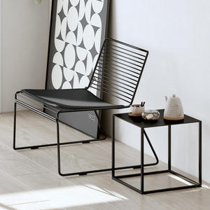 Chaise de salle à manger en acier massif avec siège en cuir PU, design moderne, en fil métallique, chaise <span class=keywords><strong>Bertoia</strong></span>, jardin, café, restaurant - Product Image 3