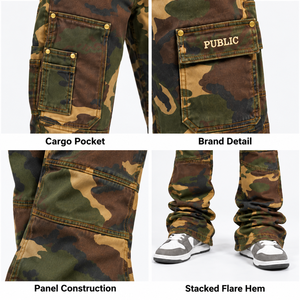 Factory Custom <b>Camo</b> Print Flare <b>Cargo</b> Pants Hip Hop <b>Mens</b> Multi-Pocket Heavy-Duty Embroidery Street <b>Trousers</b> OEM ODM Private Labe - Product Image 2