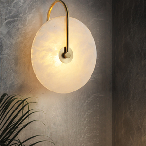 Applique murale LED Art déco moderne minimaliste marbre pierre design rond cuivre corps dimmable blanc chaud pour intérieur d'hôtel - Product Image 1