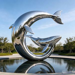 CustomMirror Polished Stainless Steel Dolphin Sculpture Real Factory Large Metal Dolphin Statue for Outdoor Waterscape Landscape - Product Image 2