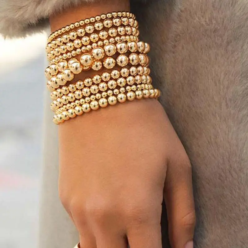 Bán Buôn Lucky 14K Gold Filled Beads Beaded Stackable Vòng Tay Đính Cườm Stretch Bracelet Trang Sức Tối Giản