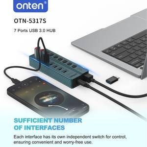 Hub USB 3.0 à 7 ports USB-A USB3.2 Gen1*3 Adaptateur 5 Gbps avec interrupteur indépendant et indicateur en alliage d'aluminium - Product Image 4