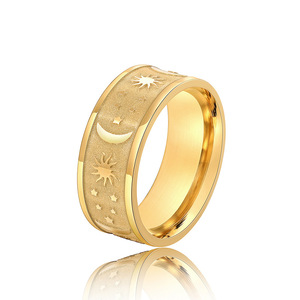Bague en acier inoxydable avec soleil, lune et étoiles, plaqué or 18 carats, bijoux de mode unisexe, cadeau pour elle ou lui DJ081 - Product Image 3