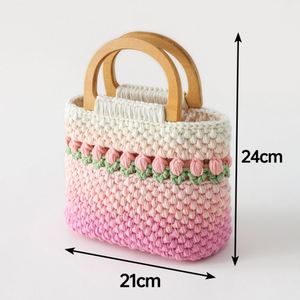 Bolso de Mano de Tulipán con Degradado de Color Tejido a Crochet, Bolso de Maquillaje de Hilo Ecológico, Bolso de Compras Estético, Bolso de Playa para Vacaciones y Ocio - Product Image 5