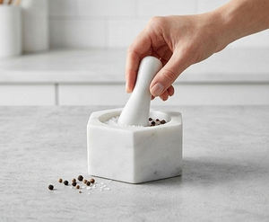 Sigma Exports Luxury White Marble Hexagon Mortar Pestle Set Heavy Duty Manual <b>Grinder</b> for Spices <b>Herbs</b> Garlic Ginger Kitchen Use - Product Image 4
