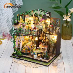 Có nguồn gốc <span class=keywords><strong>DIY</strong></span> handmade bằng gỗ nhỏ nhà Dollhouse double-layer vườn nhà biệt thự Mini 3D xây dựng mô hình lắp ráp - Product Image 6