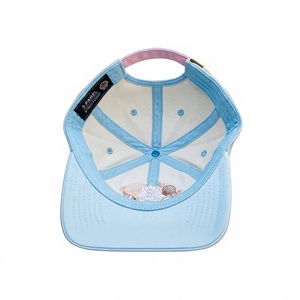 Wholesale Custom Logo 5 Panel Mid Profile Pre-Curved Structured Rope <b>Hat</b> Pearl Seashell Embroidery <b>Light</b> Blue Cap With Charm - Product Image 3