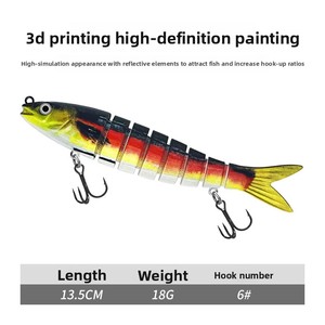 เหยื่อปลอม SWORDFISH JM024 ขนาด 13.6 ซม. น้ำหนัก 18.7 กรัม ผลิตจากวัสดุ ABS เหมือน<span class=keywords><strong>ปลา</strong></span>จริง สำหรับตก<span class=keywords><strong>ปลา</strong></span><span class=keywords><strong>คา</strong></span><span class=keywords><strong>ร์</strong></span>พ <span class=keywords><strong>ปลา</strong></span>กะพง 8 ท่อน แบบหลายข้อต่อ รูปทรง<span class=keywords><strong>ปลา</strong></span>ขนาดกลาง สำหรับตก<span class=keywords><strong>ปลา</strong></span>ในแม่น้ำ - Product Image 4