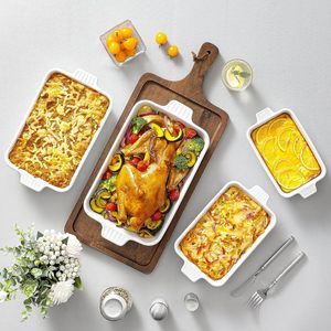 Plats à gratin, plats en <span class=keywords><strong>porcelaine</strong></span>, ustensiles de cuisson en céramique, plats à lasagne rectangulaires profonds avec poignées pour la cuisson de gâteaux en cuisine, blanc - Product Image 5