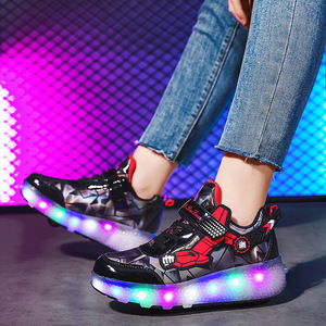 Flashing Roller Shoes With Led Lights For Kids And Students Dual Wheel Design Pink Blue Black Color Options - Product Image 2