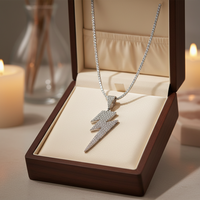 Pendentif Éclair Façonné en Argent Sterling S925 de Luxe avec Moissanite et Pierres Précieuses, Plaqué Rhodium, Coupe Brillante 2mm, pour Hommes