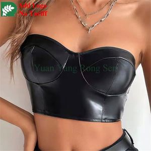 Hot Sale Sexy Cropped Belly Button Women's Small Tank <strong>Top</strong> Solid Color <strong>Shiny</strong> Leather Wrap <strong>Top</strong> - Product Image 4