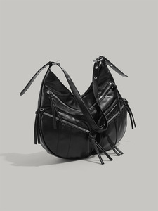 New Fashion Vintage Single <b>Strap</b> ZIP PU Leather Large Capacity Women's <b>Shoulder</b> Bag High Quality Chains Polyester Tanjing - Product Image 3