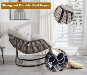 Ensemble de chaises longues <span class=keywords><strong>Lin</strong></span>-Utrend minimalistes modernes pour l'intérieur/l'extérieur-Chaise berçante surdimensionnée avec design papasan rembourré - Product Image 4