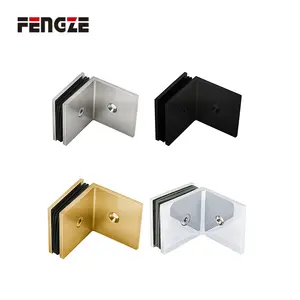 FENGZE Automatic Stainless Steel 316 Square 90 Degree Shower Glass Clamp Glass Door Clip Brass Clamp