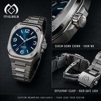 Montre automatique mécanique carrée personnalisée avec cadran lumineux, en acier inoxydable 316L, résistante à l'eau jusqu'à 100 m