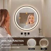 Miroir de salle de bain LED rond avec cadre en aluminium, capteur tactile, anti-buée, fixation murale pour la maison et la décoration des salles de bain d'hôtel