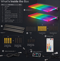 Étagères flottantes LED RGB, lot de 2, contrôle par application, décoration de salle de jeux |   Éclairage RGB sur toute la surface avec application, télécommande, synchronisation musicale, Type-C