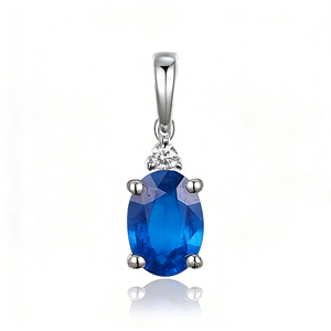 CUSTOM 14K SOLID GOLD LAB GROWN SAPPHIRE CLASSIC ENGAGEMENT <b>GIFT</b> PENDANT CLAW SETTING OVAL BIRTHSTONE SEPTEMBER SAPPHIRE SWEATER - Product Image 4