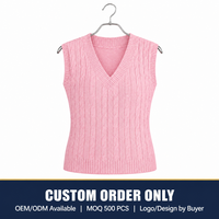 Débardeur tricoté pour femme, col en V, rose uni, sans manches, coupe ajustée, respirant, style coréen, personnalisable OEM ODM