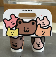 Support jetable en papier kraft pour 2 gobelets avec poignée, personnalisable avec logo, pour emballage de café et bubble tea en boutique