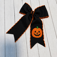 Nœud pour cheveux d'Halloween orange fait main, brodé fantôme, en ruban gros-grain, pour enfants, filles et animaux de compagnie, vente en gros