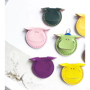 Handmade leather access <b>card</b> holder, mini proximity <b>card</b> <b>protector</b> keychain, teardrop-shaped bus <b>card</b> holder - Product Image 2