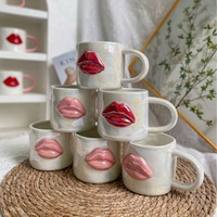 Tasse à café en céramique à lèvres colorées à la main avec design de galvanoplastie coloré Style nordique simple Lave-vaisselle Micro-ondes Vente en gros