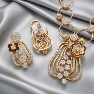 Ensemble de collier et boucles d'oreilles en argent 925 plaqué or rose italien, serti de cristaux, bijoux pour femmes - Product Image 6