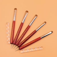 Pinceau français pour ongles 100% poils de Kolinsky purs avec outils de pointillage, design en bois rouge très vendu, forme ovale, pinceau français pour ongles