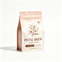 Emballage de café personnalisé multi-tailles 100g 250g 1kg à fond plat et huit soudures latérales avec système de conservation de l'arôme pour toutes les fèves de café torréfiées