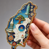 Aimant de réfrigérateur en métal émaillé, collection de souvenirs de voyage du patrimoine chinois, avec carte des régions, thème repères anciens et modernes / Taïwan