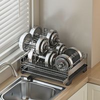 Égouttoir à vaisselle double couche en acier inoxydable, autoportant et sans perçage, pour évier de cuisine