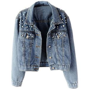 Women's Long Sleeve Lapel Casual Coat Patchwork Denim <b>Jacket</b> <b>Sequin</b> Floral Embroidery Diamond for Spring Autumn Winter Summer - Product Image 1
