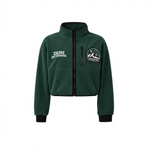 Women Crop Top Fleece <b>Jacket</b> 320 GSM Premium Polyester Fleece Dark Green Custom Embroidery Logo Private Label OEM ODM - Product Image 1