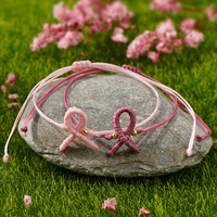 Bracelet bohème papillon Artivelle pour la sensibilisation au cancer du sein, fait main, avec breloque ruban et perles dorées, bijou de soutien, couleur rose