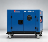 Générateur diesel silencieux triphasé YuChai YC11GFS-3 11 kW, puissance équivalente monophasée 400 V 230 V, groupe électrogène portable V-Twin 12 kW max.