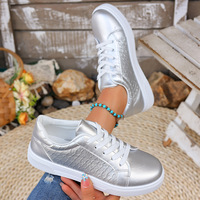 OEM ODM Chaussures plates à plateforme pour femmes, style baskets décontractées, dorées métallisées, à motif croco gaufré, à lacets, pour la marche quotidienne et la mode