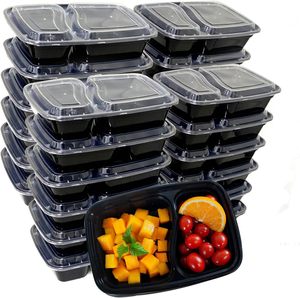 Conteneur alimentaire en plastique jetable empilable micro-ondable à 3 compartiments, noir, lot de 150 - Product Image 1
