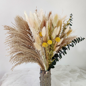 Natural Dried Flower Bouquet with Pampas Grass Bunny Tails Eucalyptus and Craspedia <strong>Billy</strong> Balls for Boho Home Wedding Decoration - Product Image 6