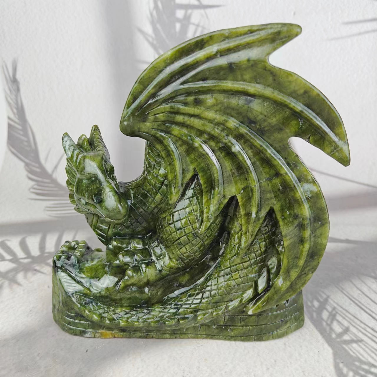 Hand Carved Xiuyu Jade Fly Dragon - Home Decor & Energy Healing