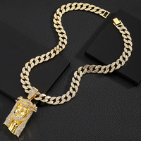 Hip Hop Glacé Grand Pendentif Jésus Pendentif Collier Avec 15mm Alliage Strass Miami Chaîne À Maillons