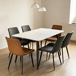 Juego de Comedor Rectangular Moderno de Piedra Sinterizada con 6 Sillas de Cuero PU, Diseño Minimalista, Muebles para el Hogar - Product Image 5